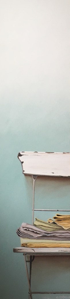 Chair with Fabric. Acrylic on Canvas. 12”x48”. SOLD