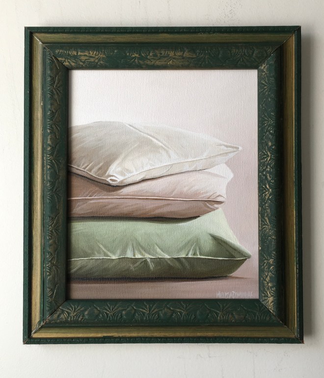 Three Pillows. 12.5" x 14.5" with frame. $525
